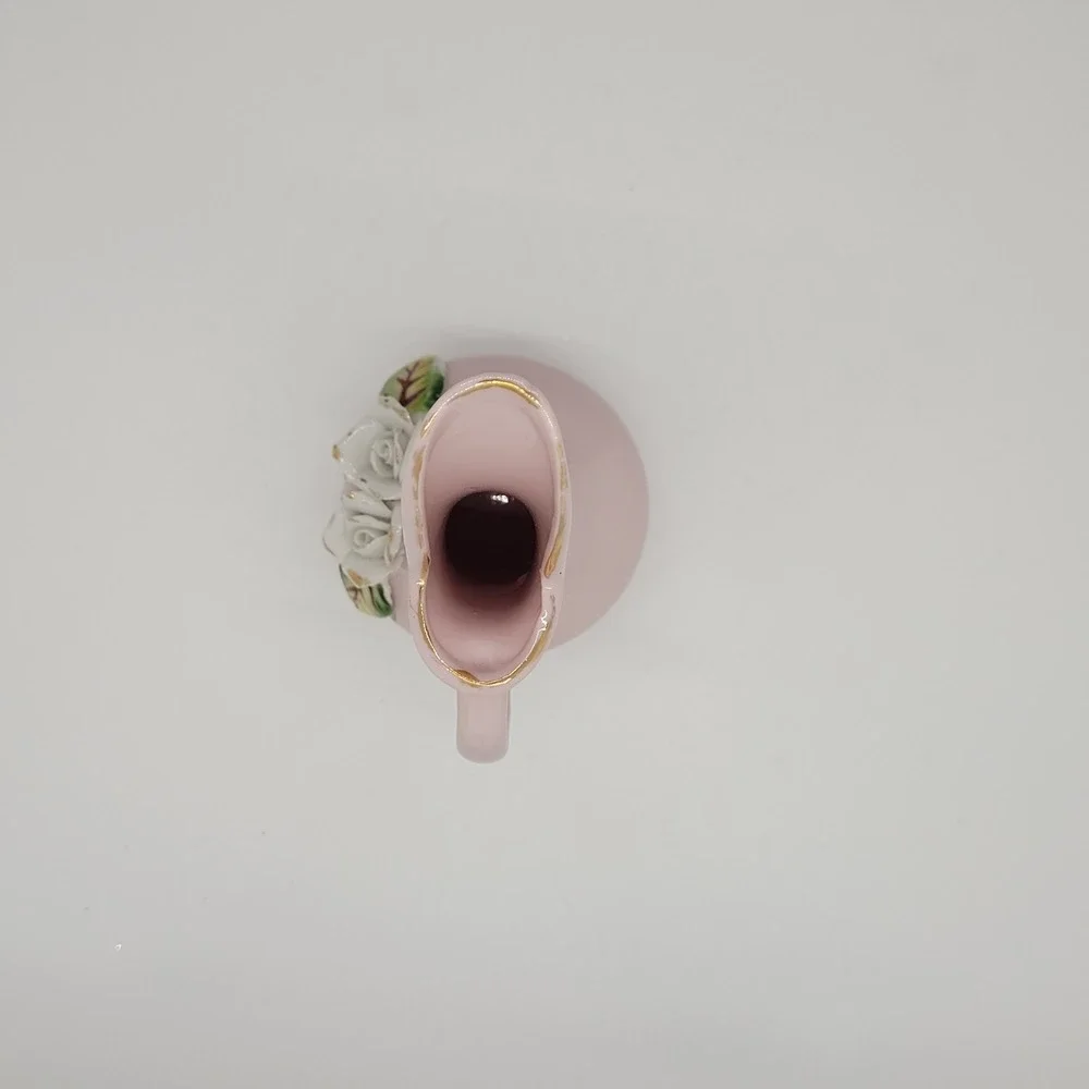Vintage Betson Hand Painted Pink Ceramic Rose Bud Vase Pitcher Gold Trim‎ 4.5